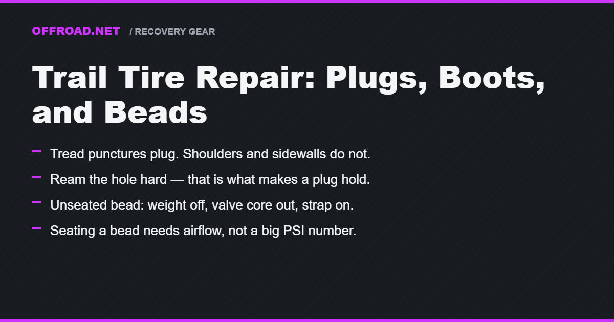 Trail Tire Repair: Plugs, Boots, and Reseating a Bead
