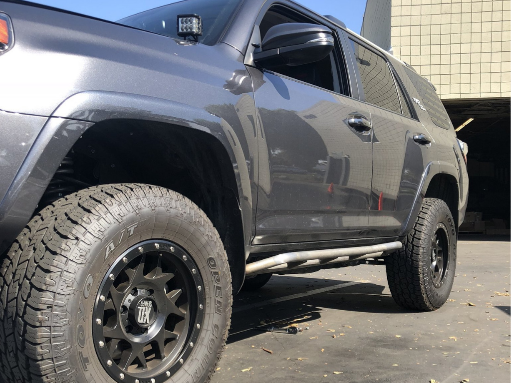 Trail Edition Bolt On Rock Sliders installed on gray 4Runner - Cali Raised LED